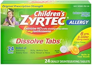 Children's Zyrtec 24 Hour Dissolving Allergy Relief Tablets with 10 mg Children's Cetirizine Hydrochloride, Citrus Flavored Dissolvable Allergy Tablets with Antihistamine for Kids, 24 ct