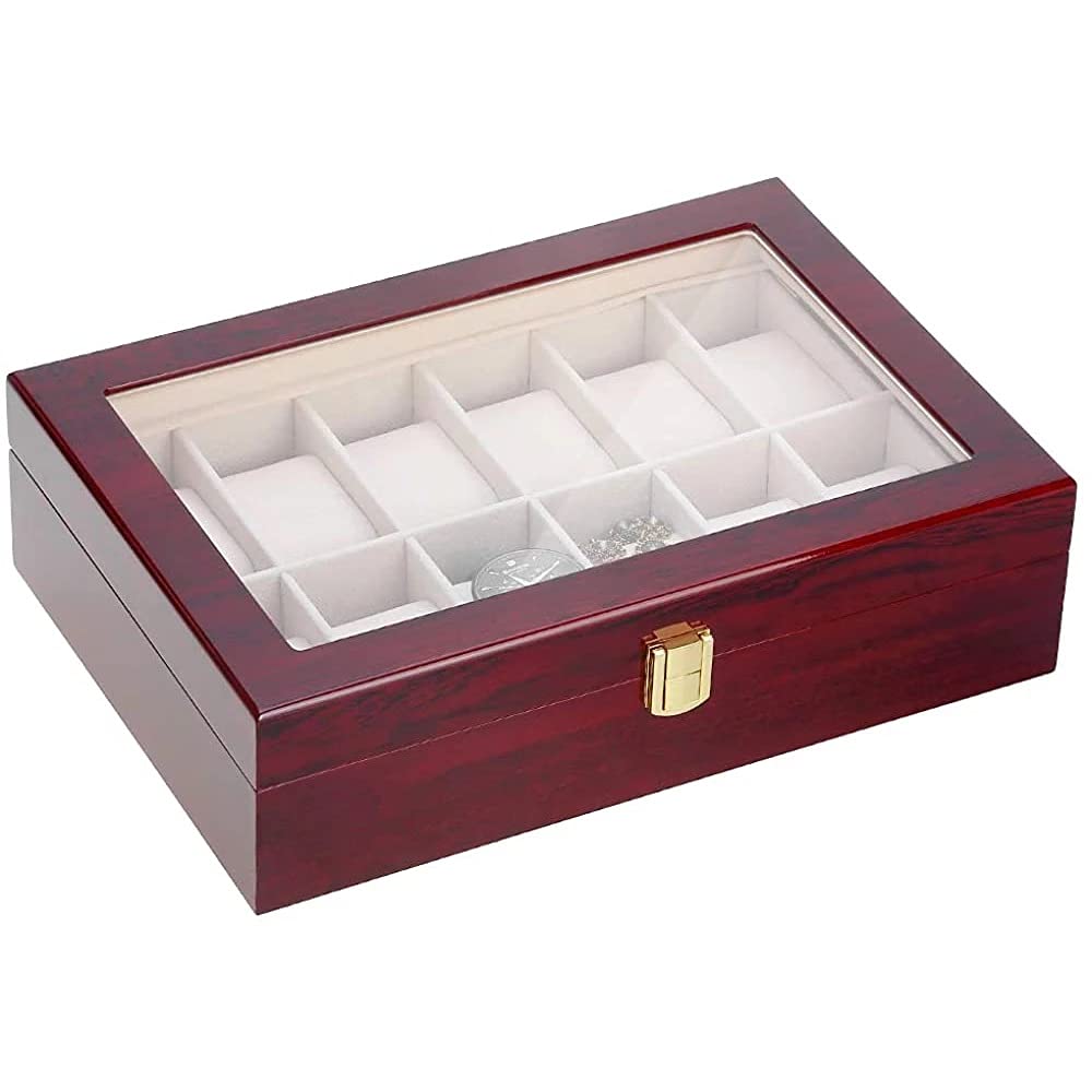 Sprzedam pudełko na zegarek Organizer na zegarki 12 kratek Drewniane etui do przechowywania zegarków Pudełko do przechowywania biżuterii Organizer na kolekcję biżuterii (Kolor: D) (E)