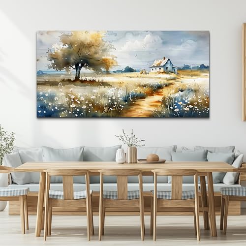 FUHAIHUA Canvas Wall Art For Living Room Large Wall Decor For Bedroom Modern Office Decorations Pastoral Pictures Scenery Watercolour Wall Paintings Artwork Farmhouse Home Decor Mural 24x48 In