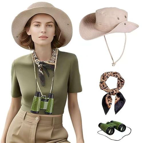 Zalbuqu Safari Explorer Costume Beige Sun Hat with Leopard Print