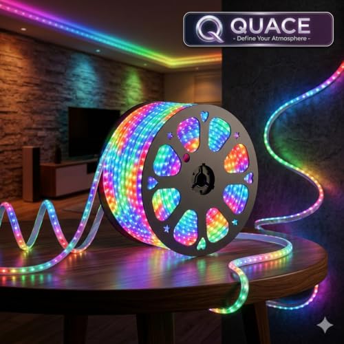 Image of Quace 5M,RGB LED Strip Lights, Multi-Color Changing Rope Light Wheel, Flexible Under Cabinet Waterproof Lighting with Remote for Home, Room, Party & Festival
