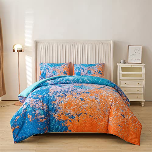 Aimuan Abstract Blue Comforter Sets Modern Art Bedding Sets 3 Pieces Sparkle Star Galaxy Twinkle Starlight Quilt Tie Dye Printed Comforter For Kids Teen (Blue-Orange,Full) #TOP7