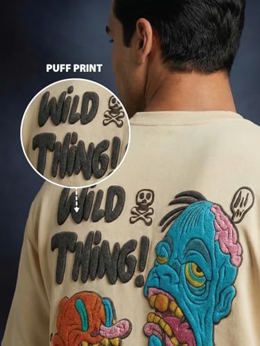 Image of Veirdo Oversized Baggy Fit Drop Shoulder Graphic Printed Design Half Sleeve T-Shirt for Men (Available Sizes: S to 2XL)