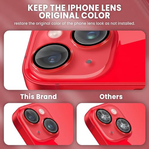 Image of ArmourPro Premium Camera Lens Protector Tempered Glass Compatible For iPhone 14 Plus and iPhone 14 Tough HD Individual Aluminum Alloy Rings 9H Camera Cover , Scratch-Resistant,Camera Lens Protection| Red