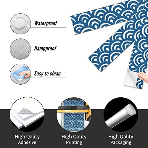 Blue-Nautical Pattern Self Adhesive Stair Stickers, Peel And Stick Vinyl Stair Risers Staircase Murals Decals Sticker Decor For Steps,7.1X39.4In X13Pcs, Dark Sky Blue Ivory #TOP6