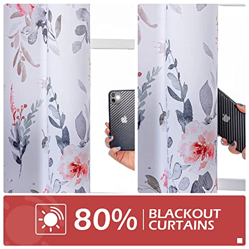 Image of MYSKY HOME Curtains, 63 Inch Length, 2 Panels - Floral Bedroom & Kitchen Dormer Window Farmhouse Curtains, Blackout Grommet Drapess, Red and Gray