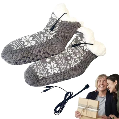 Cushangty Calcetines Eléctricos - Calcetines Térmicos con Diseño Copo De Nieve Y USB Recargable para Climas Fríos | Calentador Portátil para Pies en Invierno Unisex para Senderismo Ciclismo
