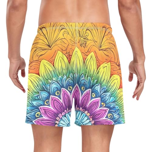 Mens Swim Trunks with Liner, Colorful Florals Middle Cool Quick Dry Beach Swim Shorts, Swimwear Bathing Suits S2