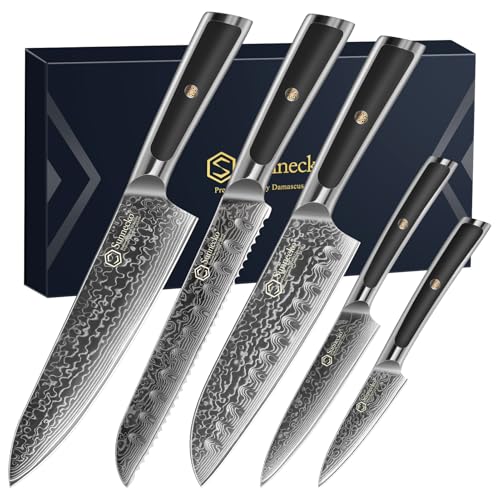 Image of Sunnecko Damascus Kitchen Knife Set 5 Piece, Sharp Chef Knife Set Professional Kitchen Knives Sets Full Tang with Gift Box