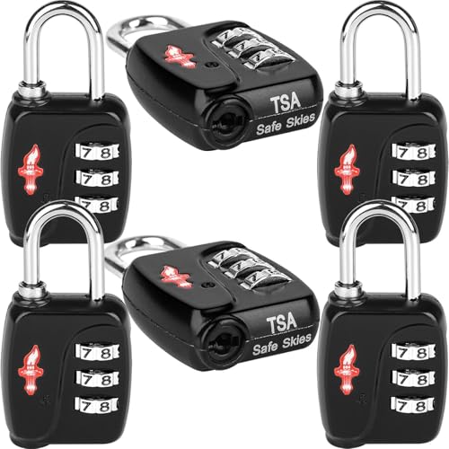 Safe Skies 3-Digit TSA Lock 6-Pack Black Easy Set for Luggage