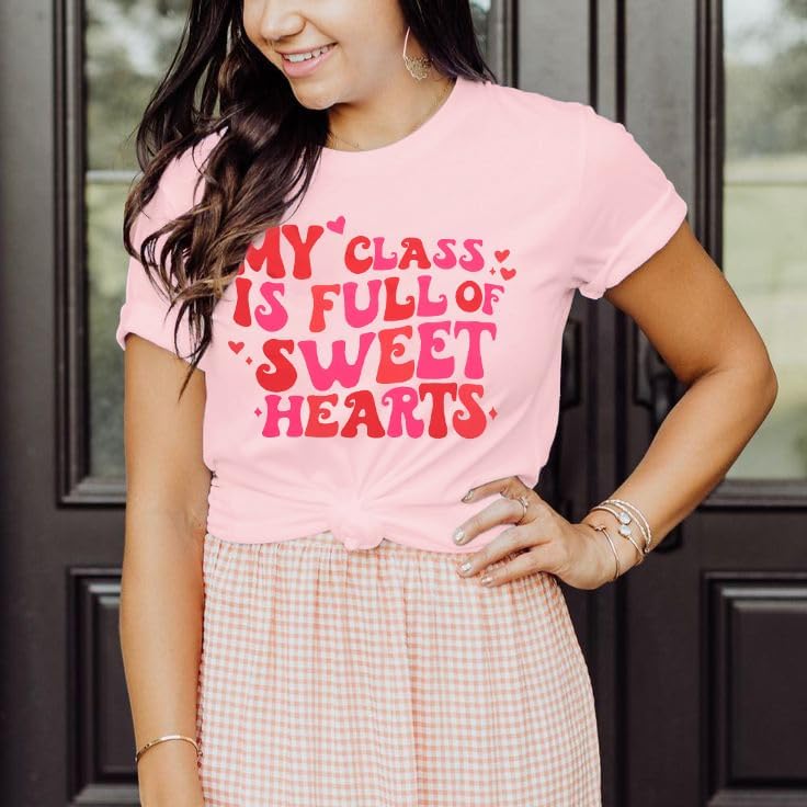Teacher Shirt for Women Valentine Teacher Tshirt My Class is Full of Sweet Hearts Tee Short Sleeve Top - Image 5