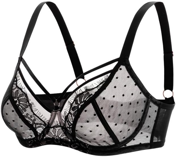 Sexy Lace Bras for Women See Through Unlined Underwire Push Up Bralettes Sheer with Dot Mesh Bra 34B-40E - Image 2