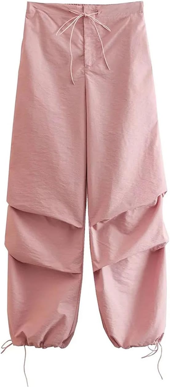 Women's Side Pocket Pleated Vintage High Elastic Waist Drawstring Trousers