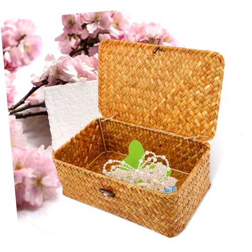 Cesta tejida con tapa para salón y cocina organizador decorativo 5