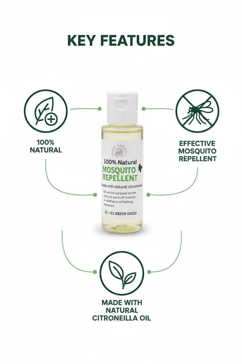 Shanti Hastkala 100% Natural Mosquito Repellent Oil | Herbal Insect Repellent Spray Made with Citronella/Neem Oil & Camphor | DEET-Free, Safe for Skin, Kids & Home Use (35ML, Natural Citronella)