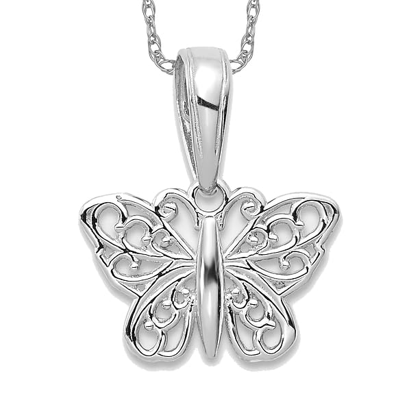 IceCarats 14K Solid White Gold Antique Filigree Butterfly Wings Necklace Chain Pendant Charm