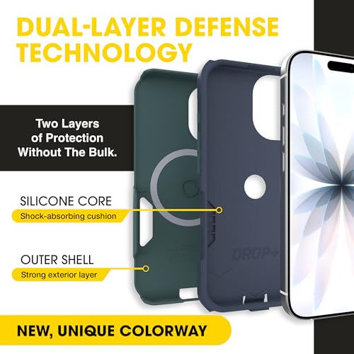 Image of OtterBox iPhone 17 (Only) - Commuter Series Case - Built-in MagSafe - Thin, Dual-Layer, Pocket-Friendly, Port Cover - Saltwater Breeze (Sage /Blue)