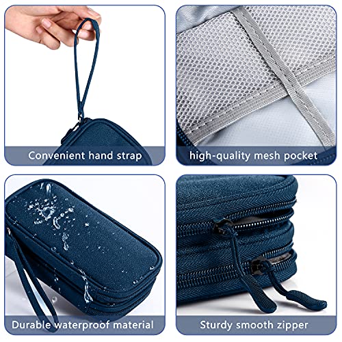 Travel Cable Organizer Bag, Electronics Accessories Carry Cases Portable ，Waterproof for USB Cable Cord ，Earphone ，iPhone with 5 Cable Ties and Earphone Storage Bag（Dark Blue） - Thumbnail 3