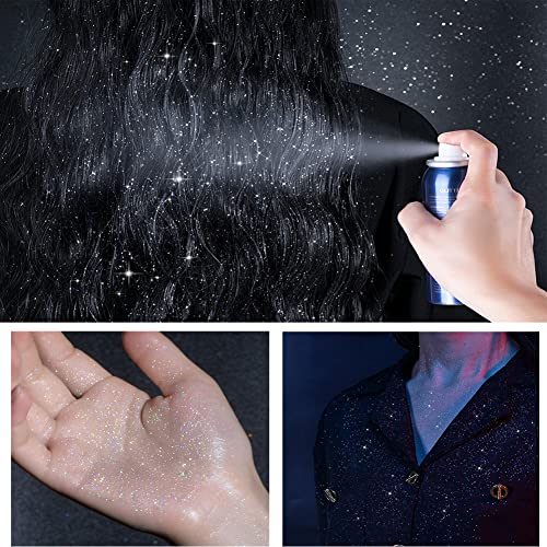 Body Glitter Spray,Glitter Spray for Hair and Body,Glitter Hair Spray for Clothes,Long-Lasting Body Shimmer Spray Suitable for Stage,Festival Rave and Makeup Prom-60ML - Thumbnail 4