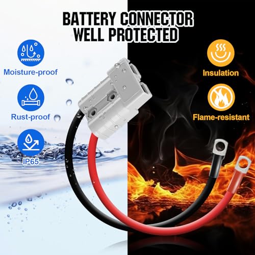 DC HOUSE 2 Pack 50A Battery Quick Connector, 7AWG 600V 0.98ft Battery Cables with M8 Terminal, Quick Connectors for RV, Transfer Forklift, Golf Carts, Trolling Motors, Trailer