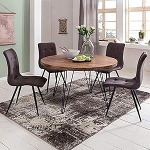 Piyush Timber Art Metal Frame Sheesham Wood 4 Seater Round Dining Table for Office & Longue Provincial Teak & Black (Only Dining Table)