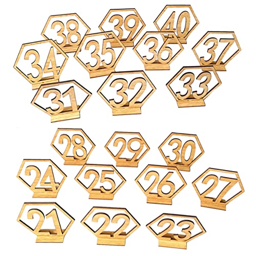 COLLBATH 21-40 Wooden Table Numbers Decor Hexagon Shape Holders for Wedding Banquet