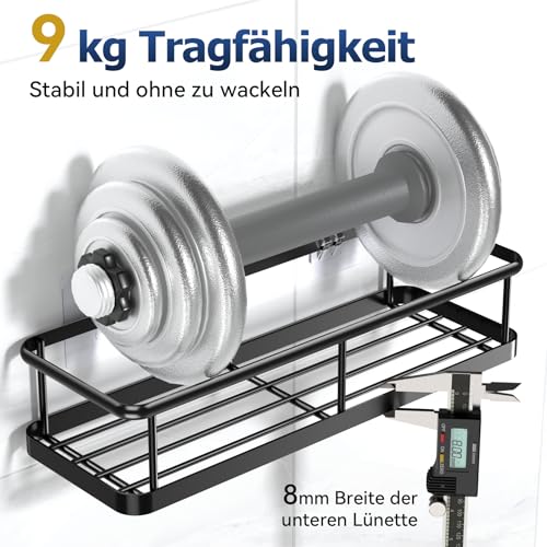 YASONIC Duschablage Ohne Bohren, Rostfreie Duschregale für die Dusche, Große Kapazität Badezimmer Organizer und Aufbewahrung, Duschregal mit Abnehmbaren Haken, Ohne Bohren Badezimmer Zubehör Schwarz