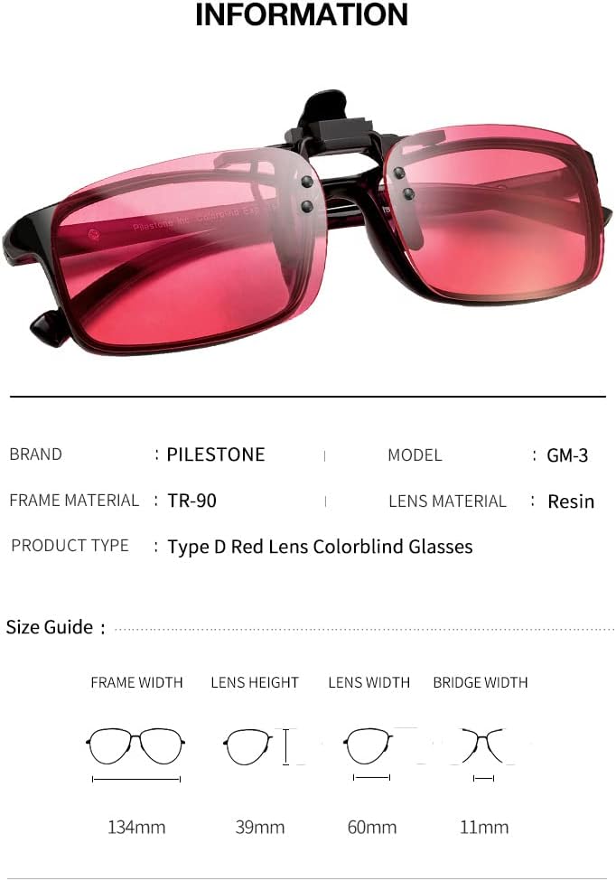 Pilestone GM-3 Lens D Color Blind Glasses Clip-on for Red Blindness