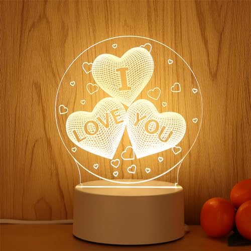 LED Veilleuse en Acrylique,Veilleuse Lampe Illusion Coeur 3D LOVE,Romantique 3D LED Lampe Forme Coeur 3 Couleur,Cadeau Maman,Cadeau Fete des Meres,Cadeaux pour...