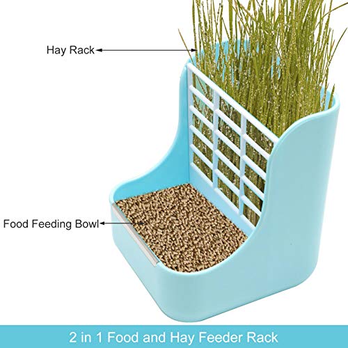 AQUEENLY Hay Feeder, 2 in 1 Food and Hay Feeder Rack for Rabbit