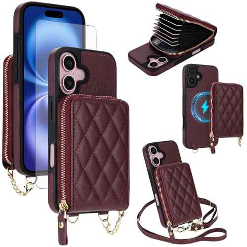 Coque iPhone 16 avec sangle bandoulière et portefeuille zippé pour voyager léger