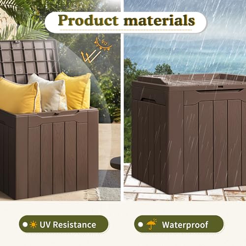 Image of Devoko 31 Gallon Waterproof Outdoor Storage Box Resin Deck Box Lockable and UV Resistant for Patio Furniture,Garden Tools (Brown)