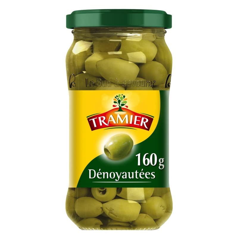 TRAMIER - Olives Vertes Dénoyautées - Pot de 160g - Idéales pour vos apéritifs et salades - Produit de qualité. - Lot De 4 - Vendu Par Lot