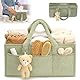 HOVCEH Windel Organizer, Tragbarer Wickeltasche organizer, Large Wickelkorb Organizer, Plüsch Baby Diaper Caddy mit Fächern & Griffen, Reisen Wickelorganizer für Baby Car Wickel Bags (Grün)