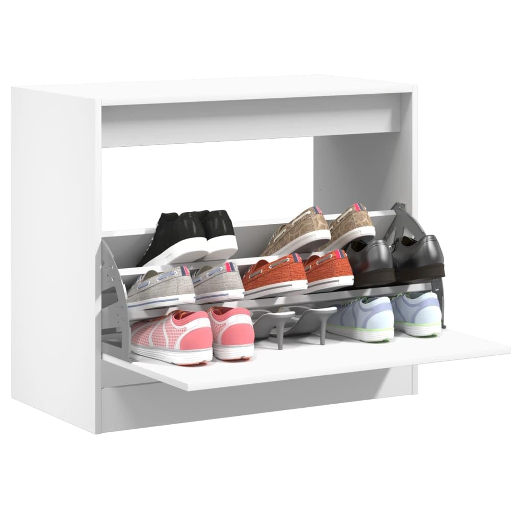Zapatero blanco de madera 80 x 42 x 69 cm con 1 solapa y 3 compartimentos para ahorrar espacio, estrecho para pasillo con estante estable y sistema de organización