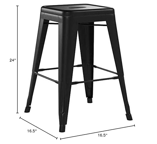 Ac Pacific Modern Backless Light Weight Industrial Metal Barstool 4 Leg Design, 24" Seat Bar Stools (Set Of 2), Matte Black Finish #TOP7