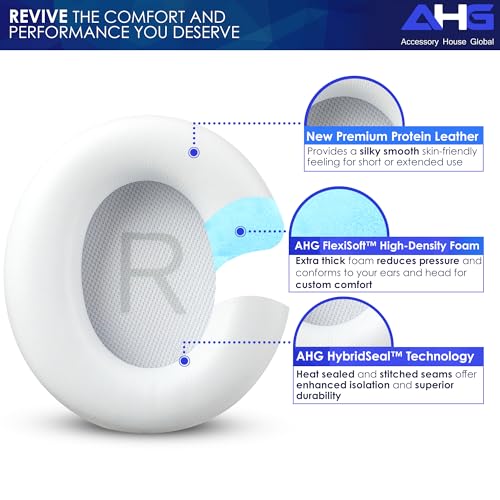 Almohadillas para auriculares AHG Premium de reemplazo para Soundcore Space Q45 (blanco) — Cuero proteico premium y espuma de alta densidad miniatura 2