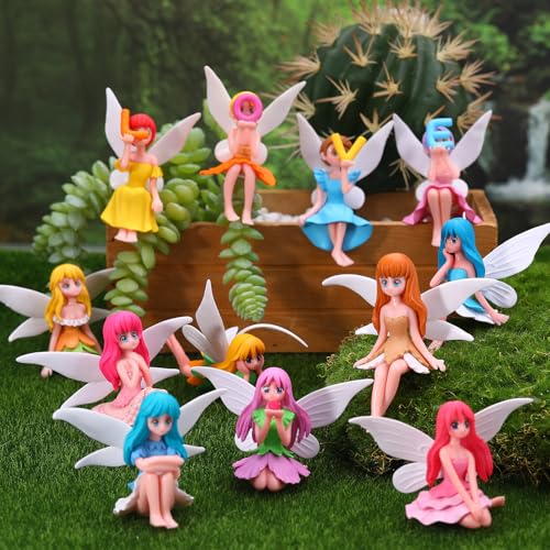GGSTDDUP 12 Pcs Miniature Fairy Figurines, Hand-Painted Small Flower Fairies with Wings for Garden Decor, Cake Topper & Landscapes