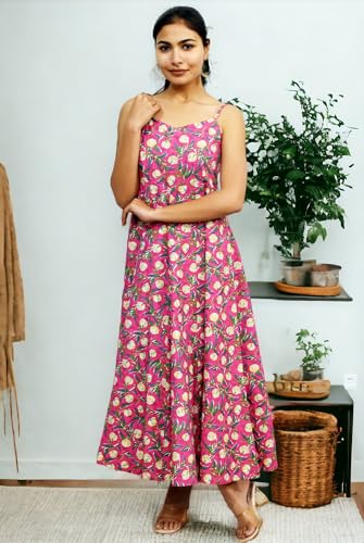 Image of JAIPUR HAND BLOCK Sleeveless Cotton A Line Dress|Gown with Jacket S63