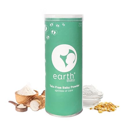earthBaby 100% Natural Talc Free Baby Powder, Goodness of Tapioca, Corn, Chamomile, Jojoba, Coconut and Olive Oil (150 g)