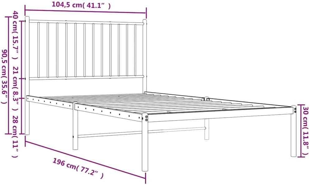 vidaXL 12-Inch White Metal Twin Bed Frame with Headboard, Heavy-Duty Construction with Under-Bed Storage for Modern Bedroom, No Box Spring Needed & Easy Assembly, No Mattress