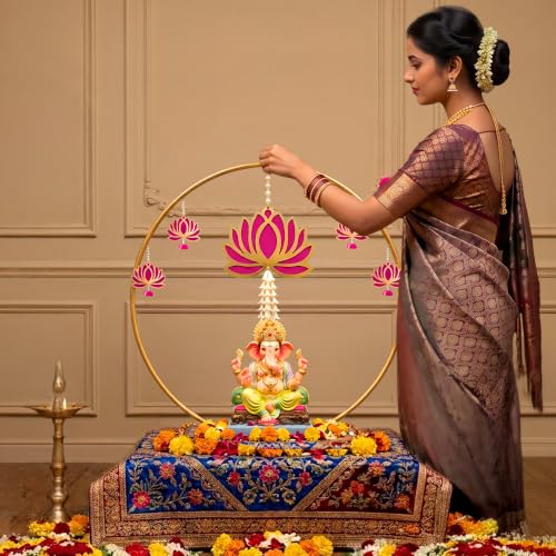 Image of SpecialYou Backdrop Stand for Decor for Ganpati Decoration Setup for Home with Lotus Hanging Decorations Items, Decoration Stand for Backdrop for Pooja, Mandir Decorations Items for Home- 7Pcs