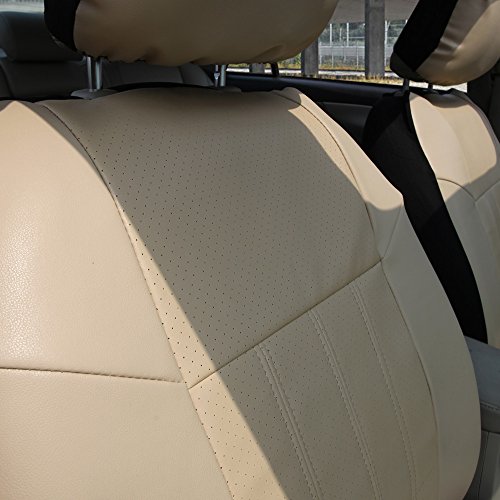 Leader Accessories Faux Leather Car Seat Covers Full Set Beige With Headrest Cover, Front And Split Rear Seat Protector For Cars Suv Truck #TOP3