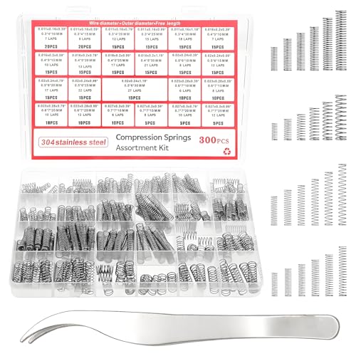 301PCS Ressort, Ressort de Compression, Pincettes, 23 Tailles Différentes de Ressorts en Acier Inoxydable, pour le Bricolage, l'Entretien Ménager et...