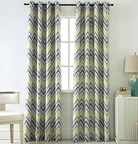 Jarl home Yellow Blackout Curtains for Bedroom - 2 Panels Water Ripple Window Drape Grommet Polyester Printing Curtains for Living Room (Yellow, 5284)