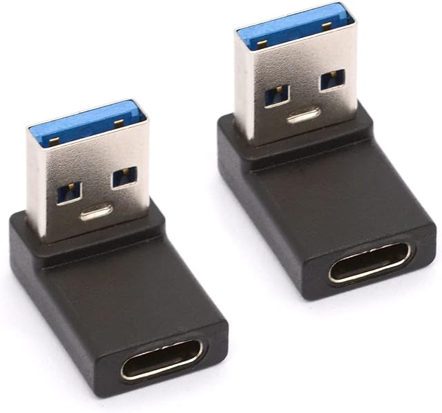Tomost Up Angled USB C to USB A Male Adapter, 90 Degree Type C Female to USB 3.0 A Male Adaptor Cable Connector USB-C Converter for Laptops Chargers (Up 2Pcs)