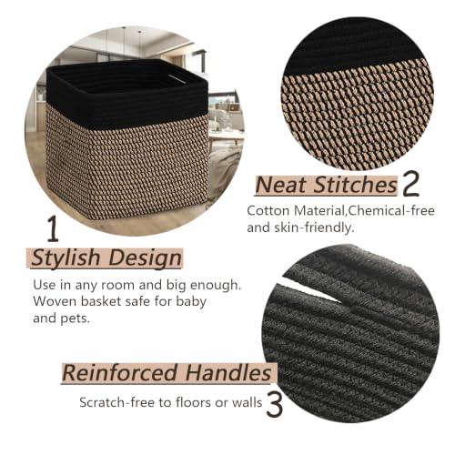 Image of COMFY-HOMI 3PACK Cotton Rope Square Basket with Handles for Shelves|Dog Toy Bin and Storage|Baby Gift|Shoe Organizer|New 11 inch x 11 inch x 11 inch for Living Room