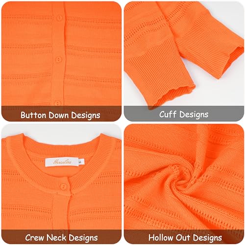 Image of Women's Crew Neck Button Down Hollow Out Stripes Long Sleeve Cardigan Sweater