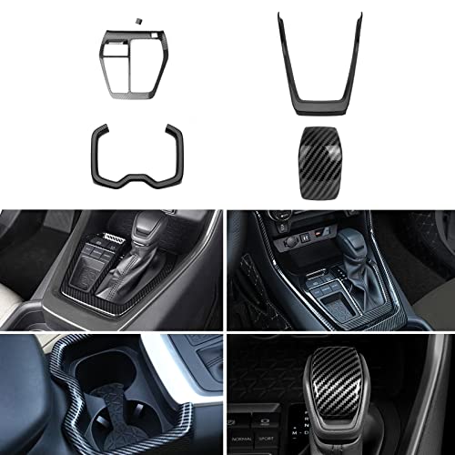 x xotic tech Set Carbon Fiber Style Center Console Gear Shift Box Water Cup Holder Accessories Cover Trim Combo Kit, Compatible with Toyota Rav4 2019 2020 2021 2022 2023 2024 2025