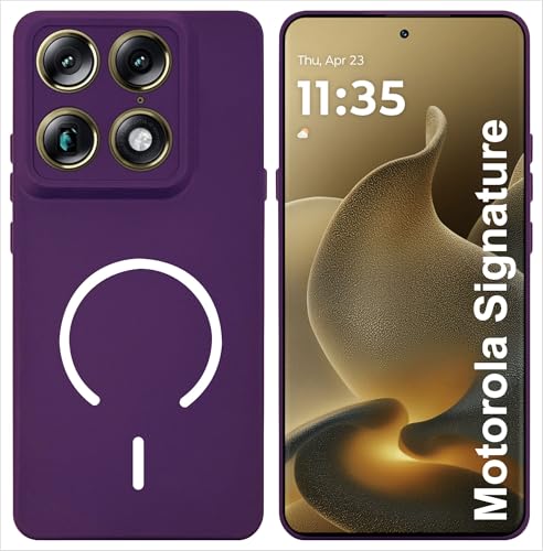 Image of SBMS Silicone Back Cover Case for Motorola Signature | Soft Micro-Fibre Lining Inside | Magsafe Print On Back Side Camera Protection Bump | Shockproof Case Moto Signature (Magsafe Print Small Purple)